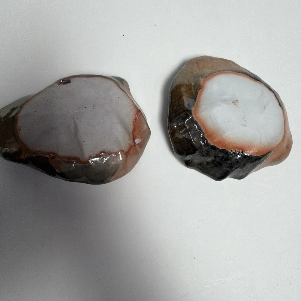 Vintage Studio Pottery Shell Dishes Signed M Oyster Form Pair 4.5